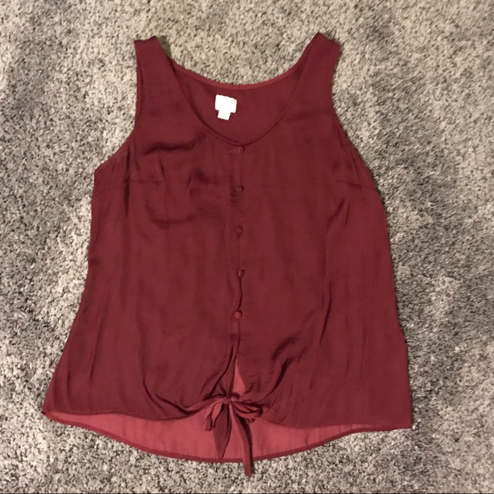 maroon button down fashion tank top.